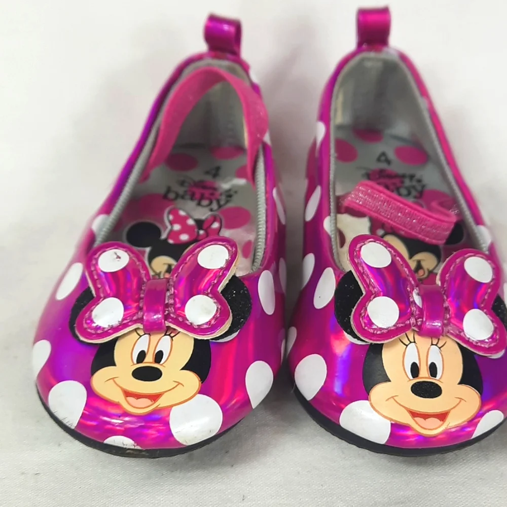 Disney Baby Minnie Mouse Shoes Toddler Size 4 Pink White Polka Dot Metallic